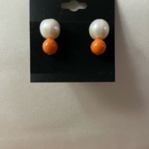Meg Carter Designs - Pearl & Little Orange Stud Earrings